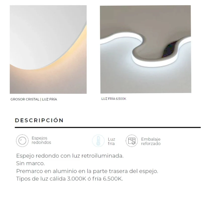 Espejo redondo con luz led Oporto