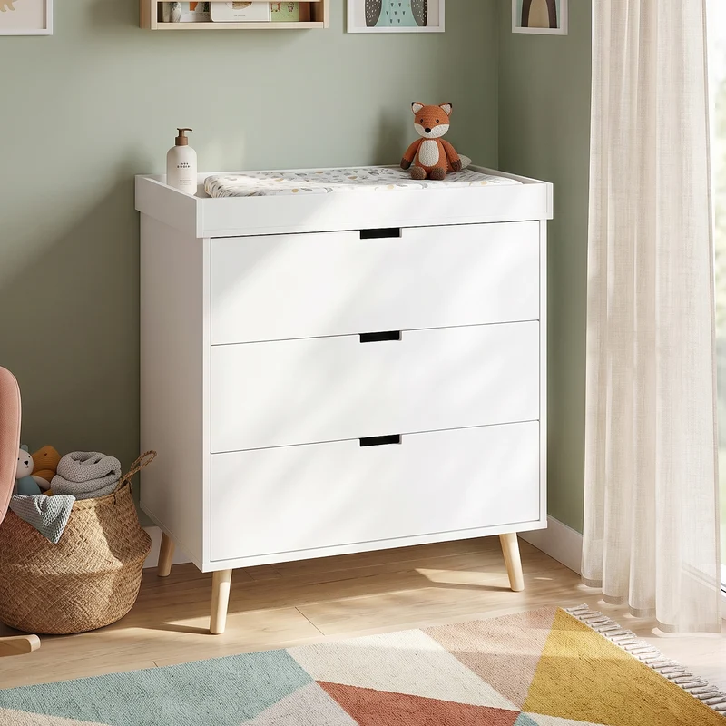 Cómoda Sallinrar con cambiador desmontable 3 cajones 92x84x50 cm [en.casa]