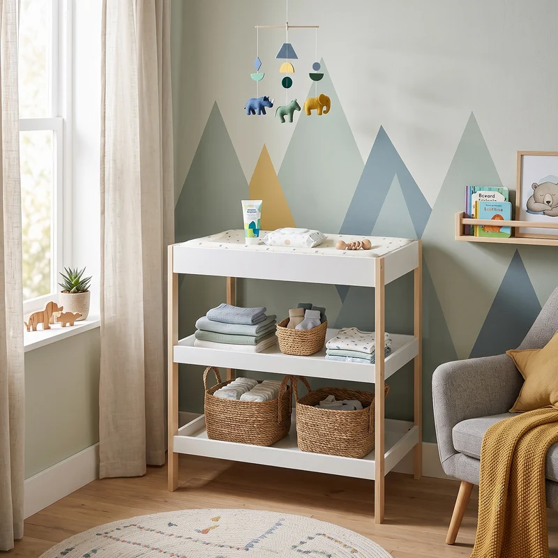 Estantería cambiador bebé Oupilu con 2 estantes 91x82x53 cm blanco [en.casa]