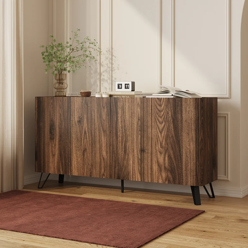 Aparador Trorlon con 4 puertas 160x40x83 cm Nogal/Travertino [en.casa]