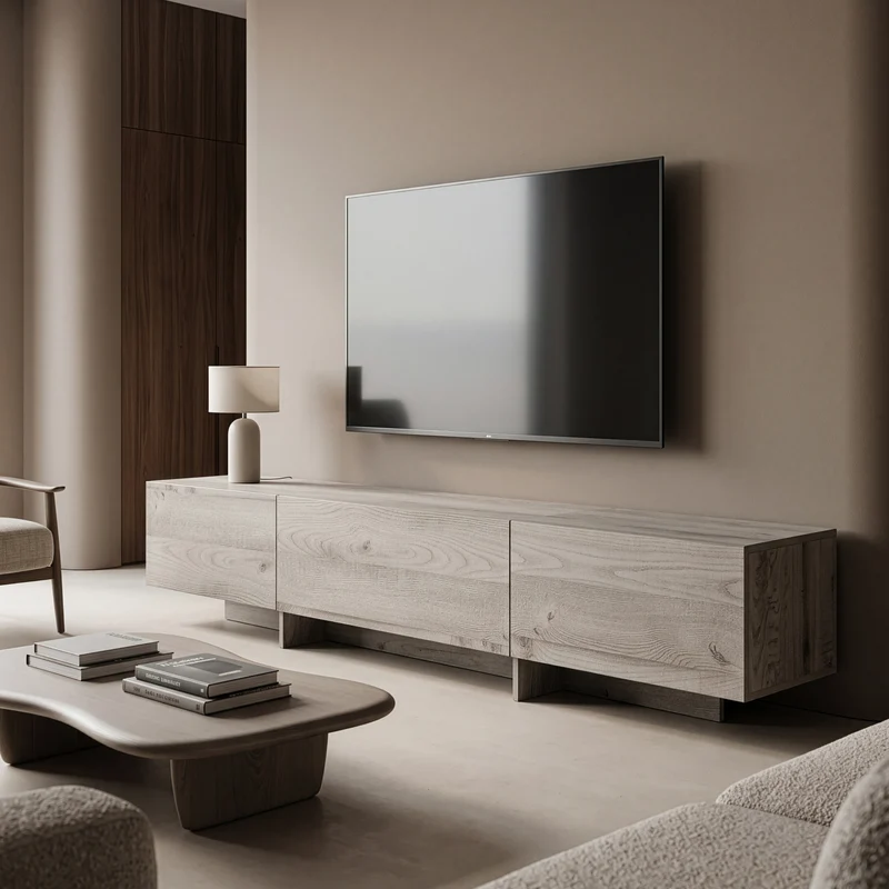 Mueble para TV Kapipimso 3 puertas abatibles 194x31x37 cm Roble/Gris [en.casa]