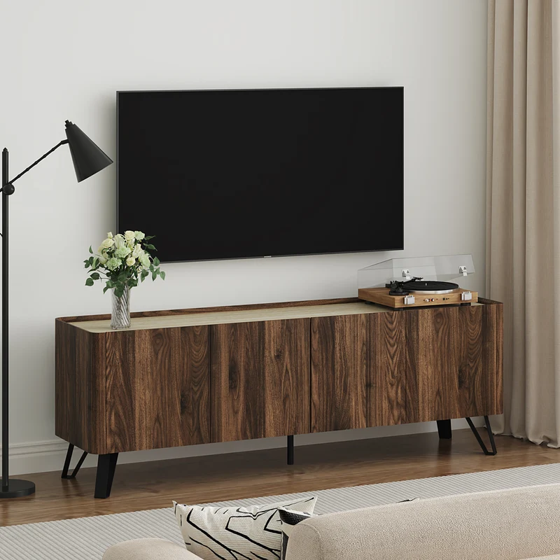 Mueble para TV Trorlon 4 puertas 160x40x55 cm Nogal/Travertino [en.casa]
