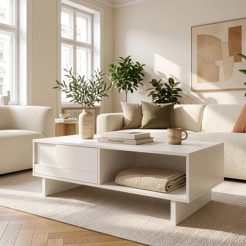 Mesa de centro Katanshumn cajón + compartimentos 110x55x39 cm [en.casa]