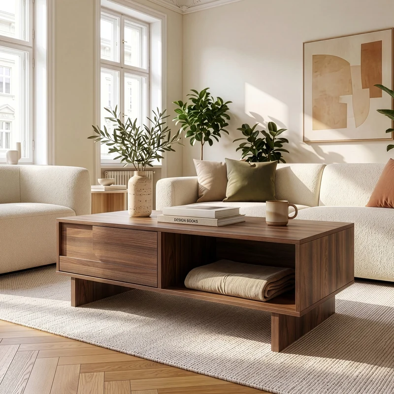 Mesa de centro Katanshumn cajón + compartimentos 110x55x39 cm [en.casa]