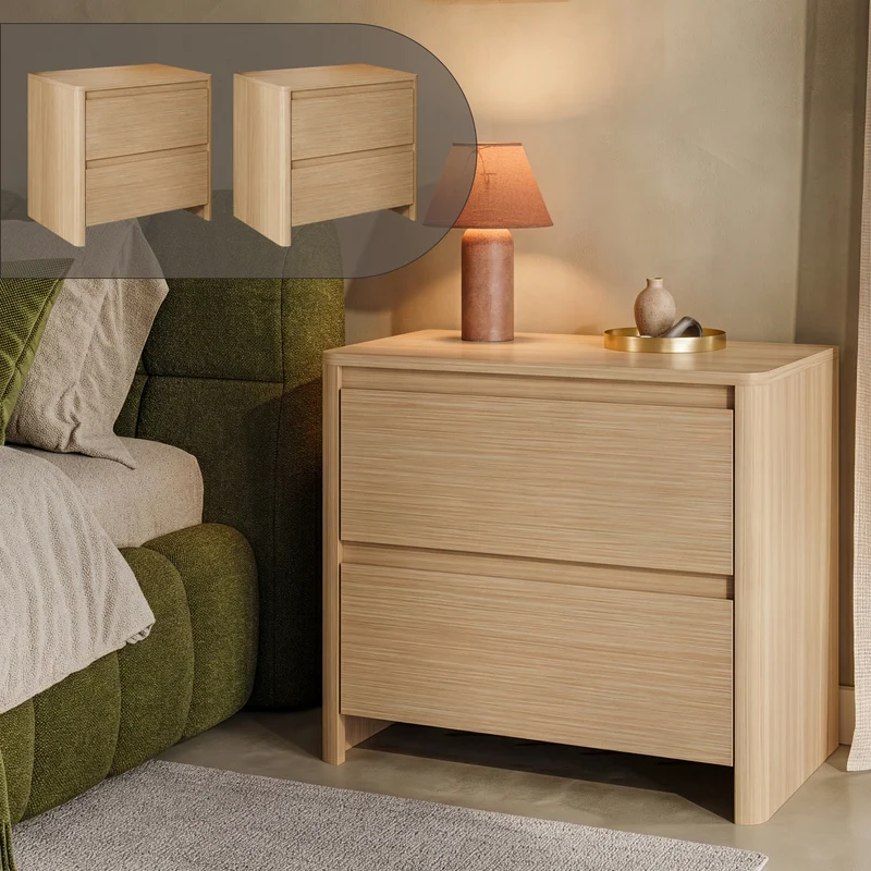 1/2 Mesita de noche Takranmaa 2 cajones 54x60x40 cm efecto roble [en.casa]