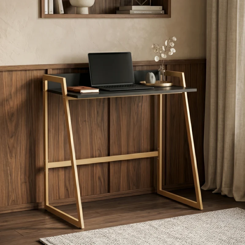 Escritorio Kuomi con panel trasero 84x73x47cm Beige / Gris oscuro [en.casa]