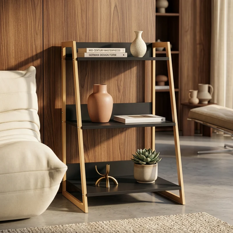 Estantería escalonada Kuomi 3 estantes 84x53x47cm Beige/Gris oscuro [en.casa]