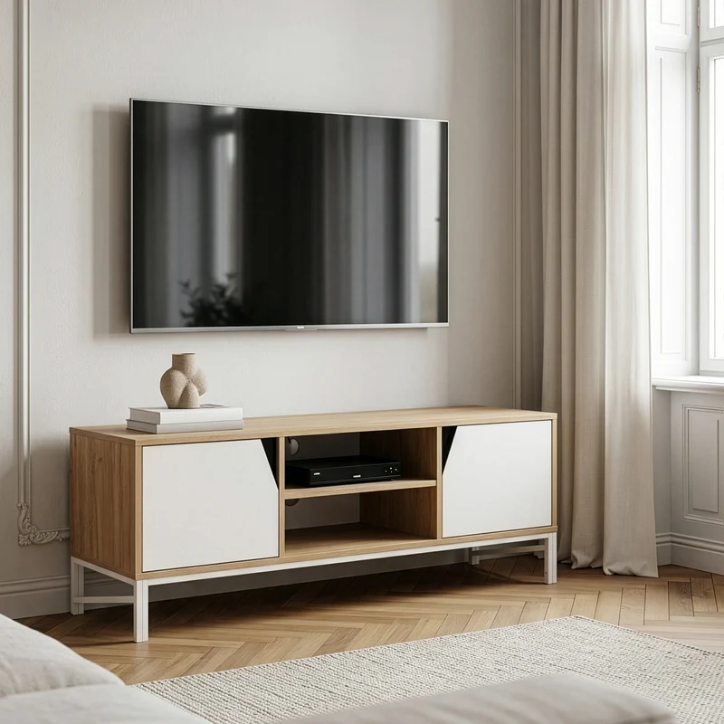 Mueble de TV Kerrköndam con compartimentos 120x40x46 cm - Roble/ Blanco [en.casa]
