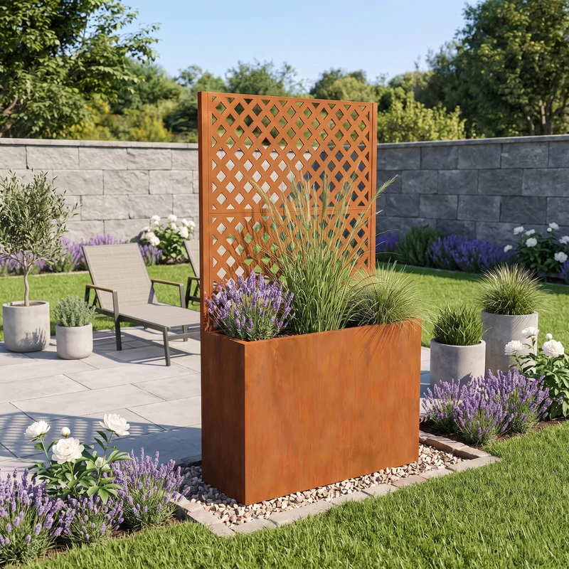 Biombo Malja con jardinera acero 146x83x31cm [casa.pro]