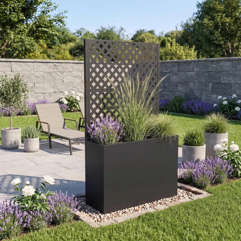 Biombo Malja con jardinera acero 146x83x31cm [casa.pro]