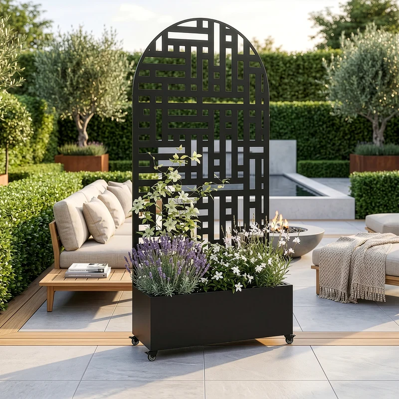 Biombo Bernalda con jardinera diseño arco redondeado acero [casa.pro]