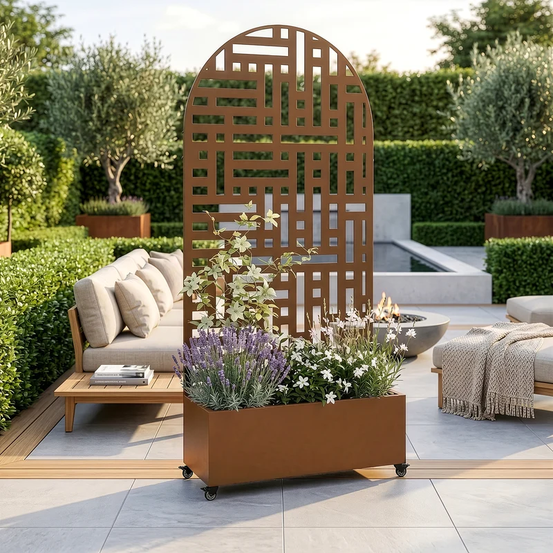 Biombo Bernalda con jardinera diseño arco redondeado acero [casa.pro]
