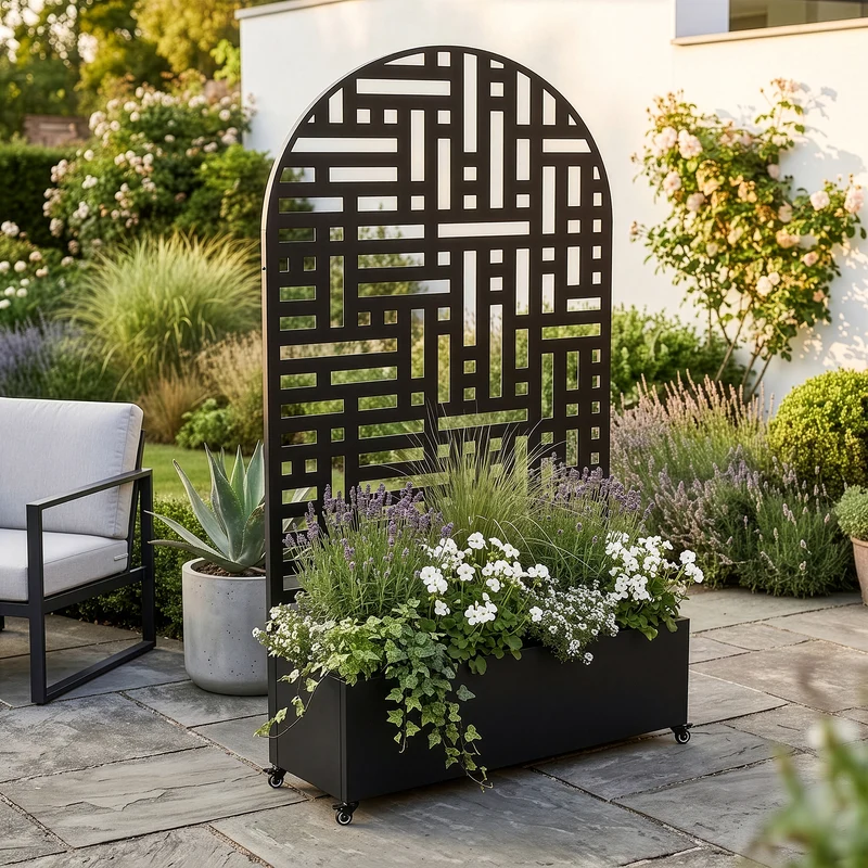 Biombo Bernalda con jardinera diseño arco redondeado acero [casa.pro]