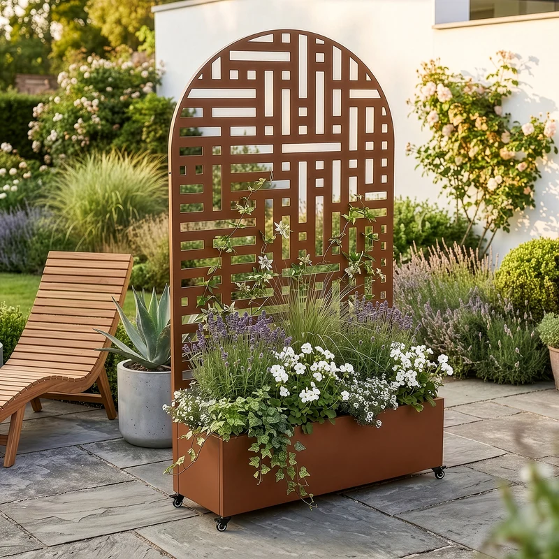 Biombo Bernalda con jardinera diseño arco redondeado acero [casa.pro]