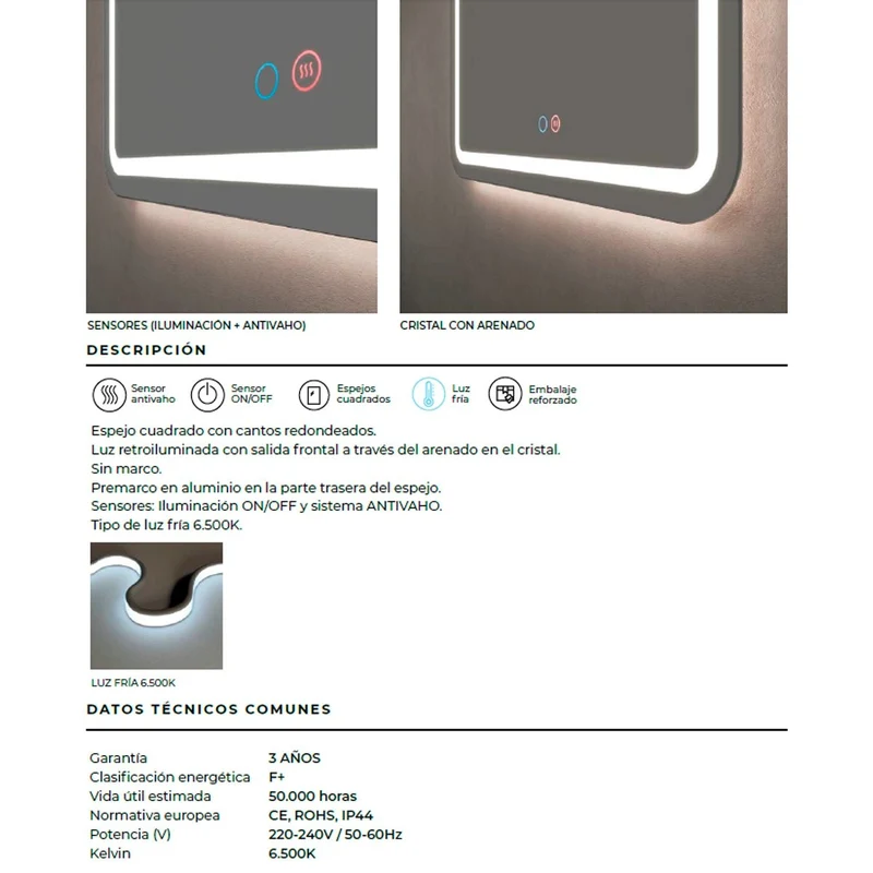 Espejo con sensor y luz led Grecia