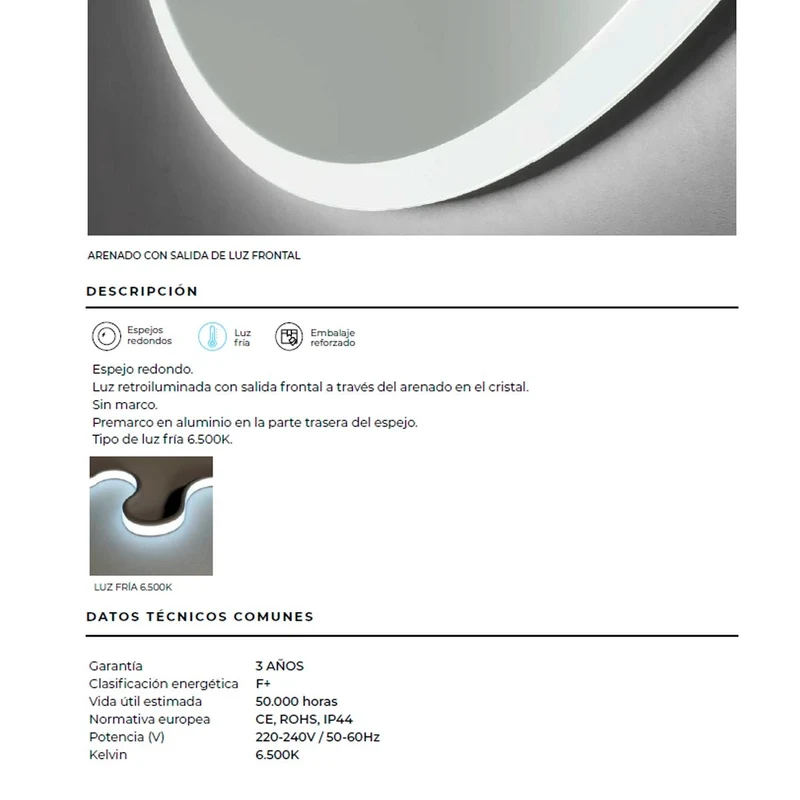 Espejo redondo con luz led Belgica