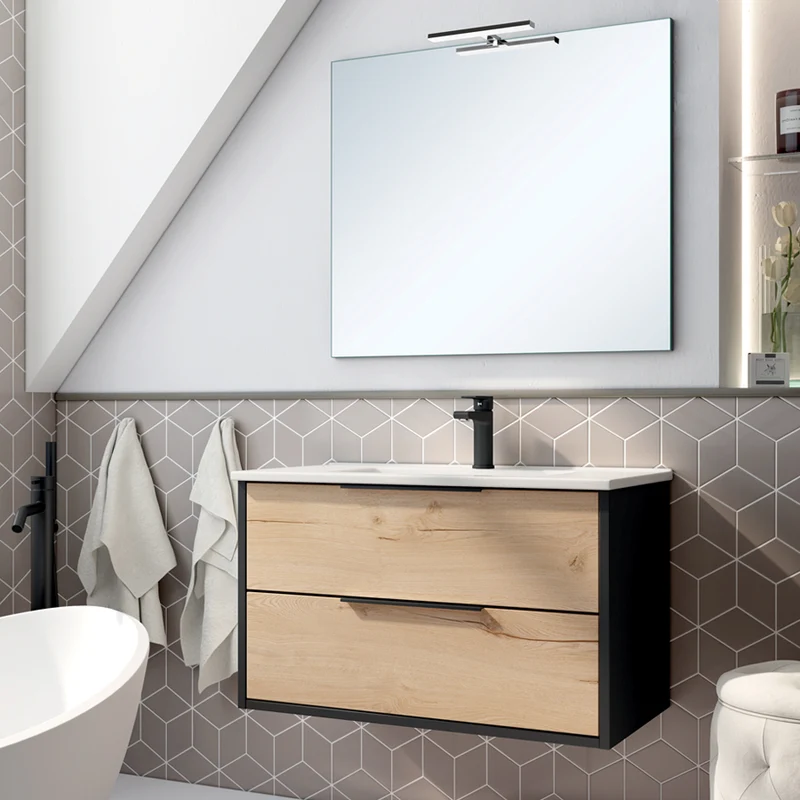 Meuble de salle de bain 80cm simple vasque - 2 tiroirs - ALBA