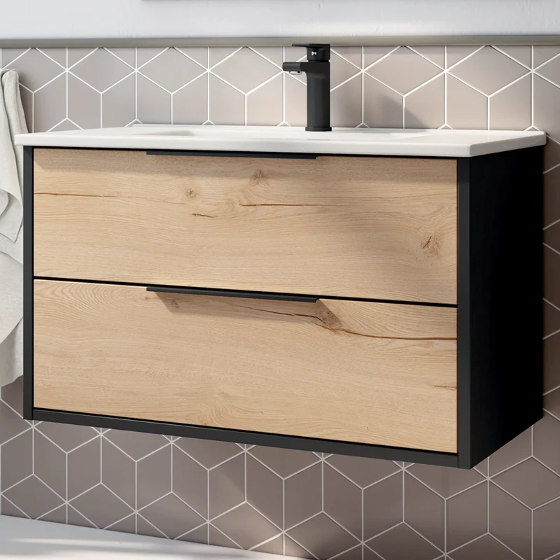 Meuble de salle de bain 80cm simple vasque - 2 tiroirs - ALBA
