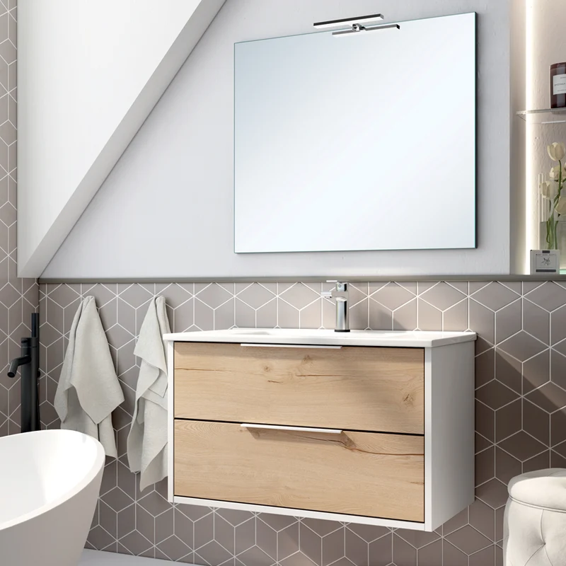Meuble de salle de bain 80cm simple vasque - 2 tiroirs - ALBA