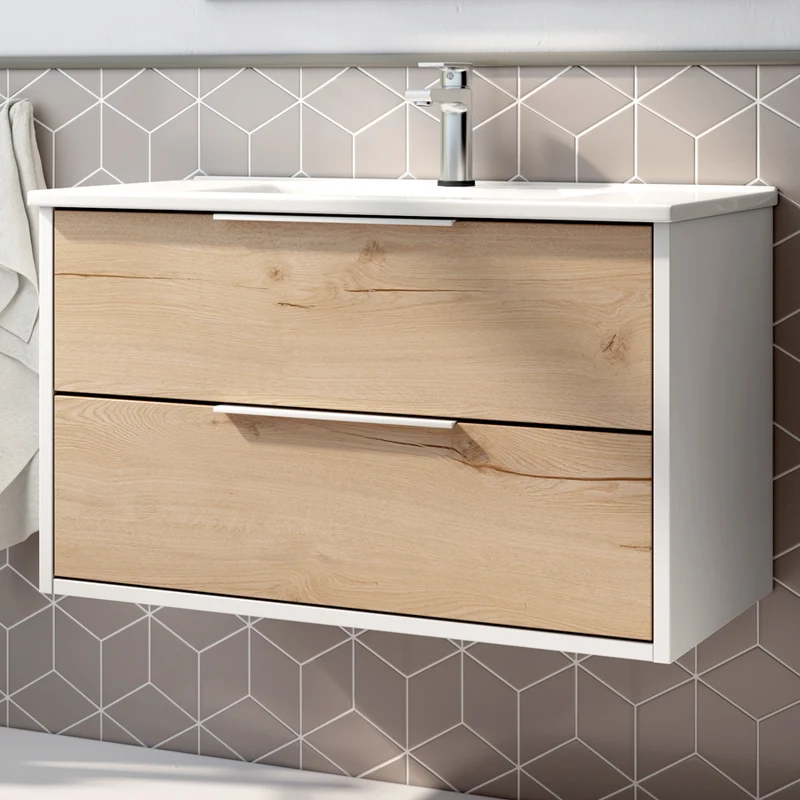 Meuble de salle de bain 80cm simple vasque - 2 tiroirs - ALBA