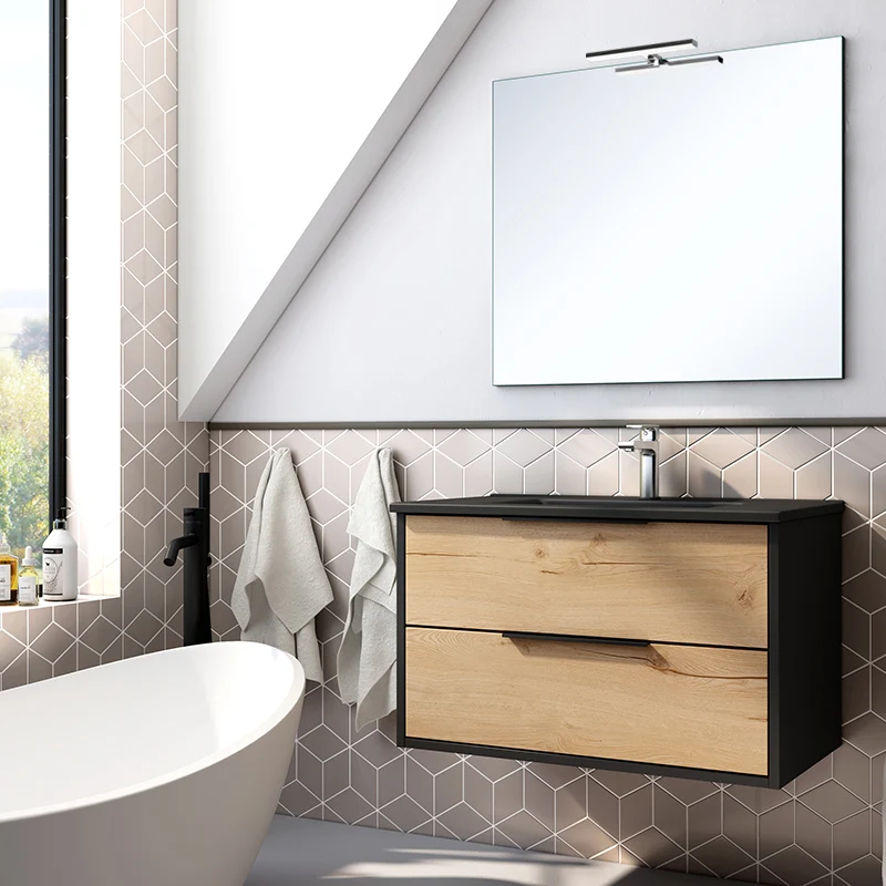 Meuble de salle de bain 80cm simple vasque - 2 tiroirs - ALBA