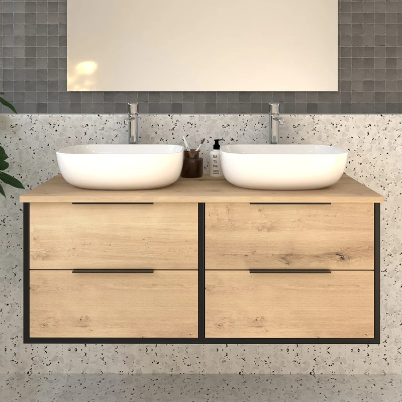Meuble de salle de bain 120cm avec vasques à poser arrondies - 4 tiroirs - sans miroir - ALBA