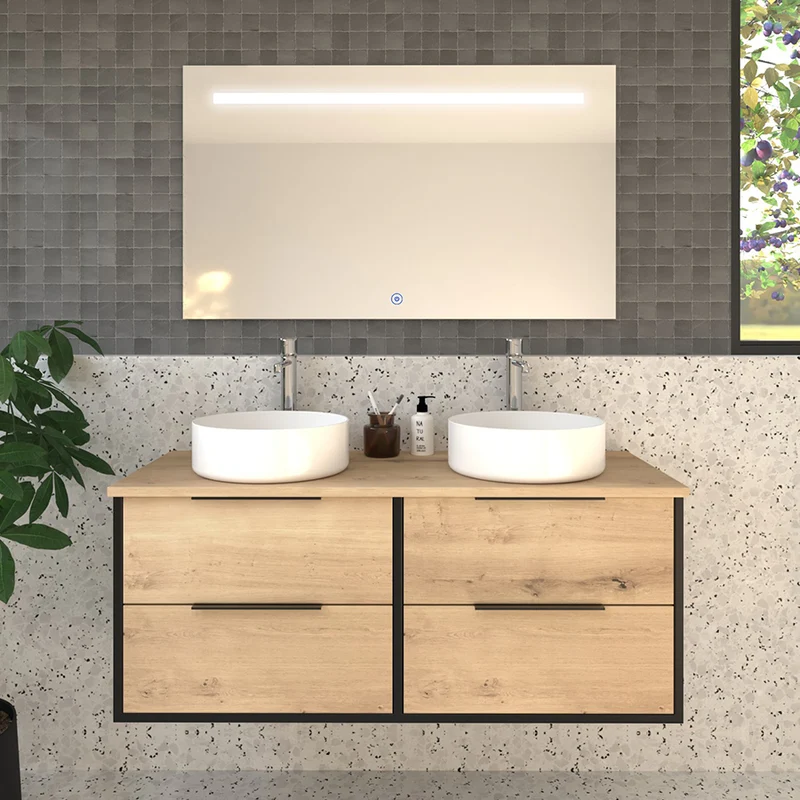 Meuble de salle de bain 120cm avec vasques rondes - 4 tiroirs - ALBA et miroir Led STAM