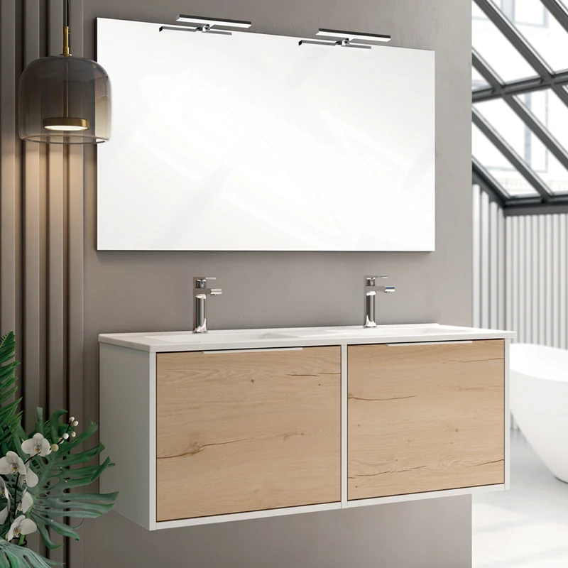 Meuble de salle de bain 120cm double vasque - 2 façades et 4 tiroirs - ALBA