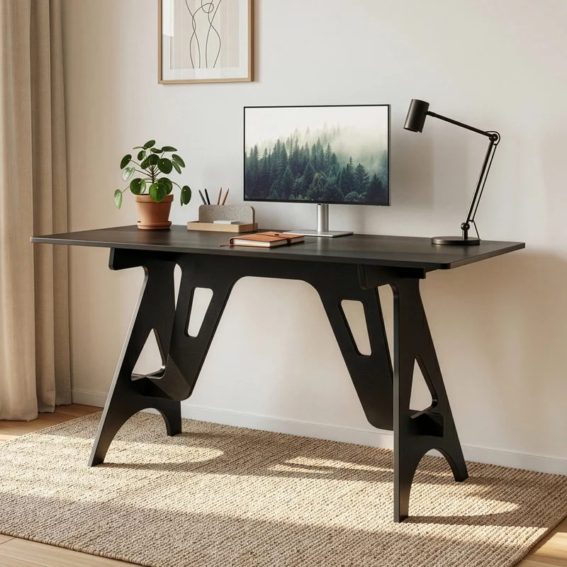 Escritorio Bostenenna - 120x60x75cm - Negro con vetas de madera [en.casa]
