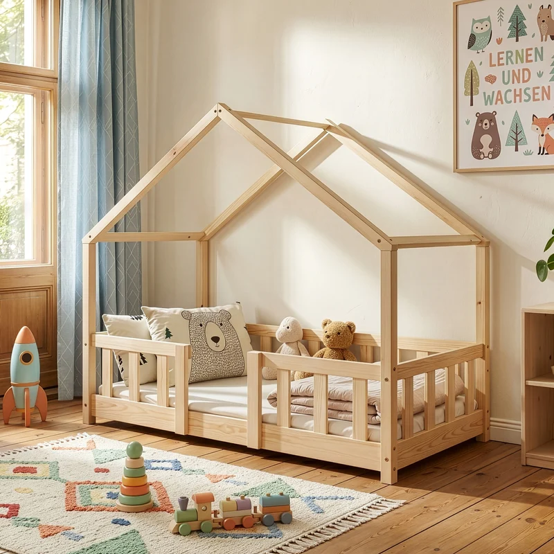 Cama para niños Treviolo forma de casa pino [en.casa]