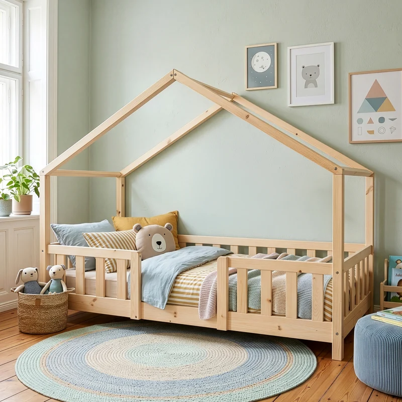 Cama para niños Treviolo forma de casa pino [en.casa]