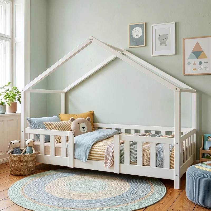 Cama para niños Treviolo forma de casa pino [en.casa]