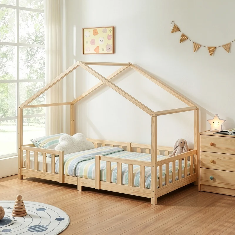 Cama para niños Treviolo forma de casa pino [en.casa]