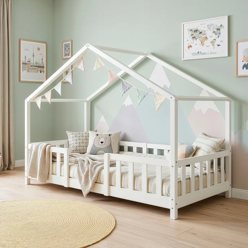Cama para niños Treviolo forma de casa pino [en.casa]