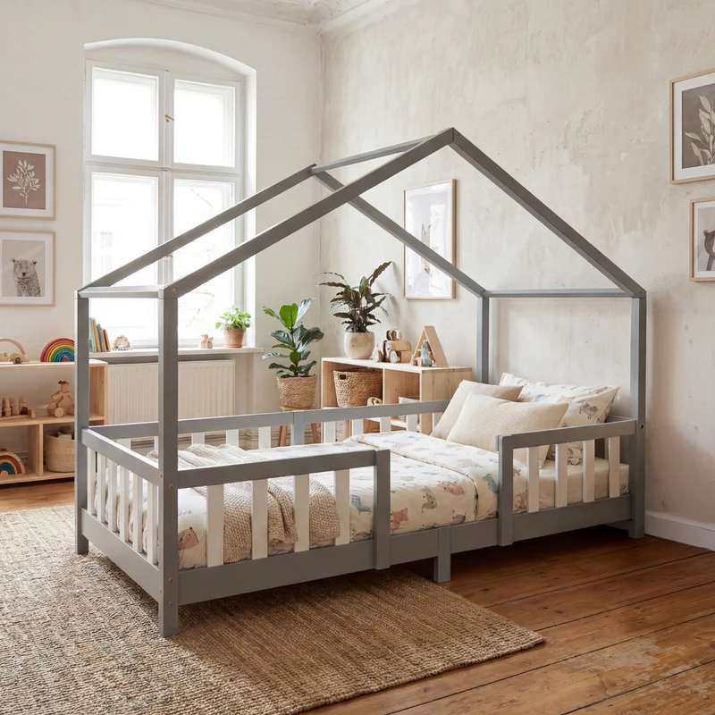 Cama para niños Treviolo forma de casa pino [en.casa]