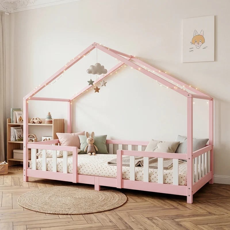 Cama para niños Treviolo forma de casa pino [en.casa]