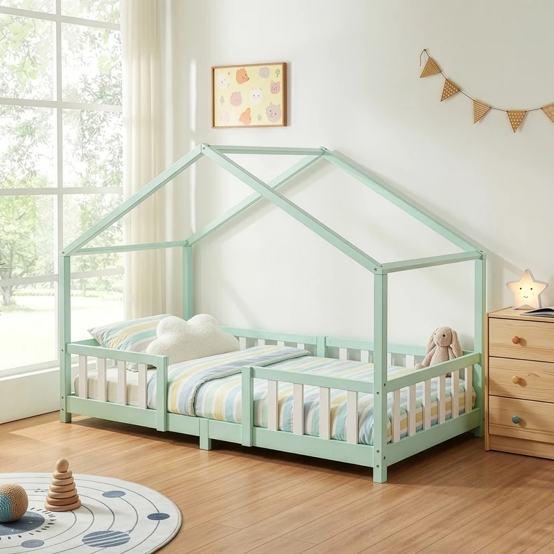 Cama para niños Treviolo forma de casa pino [en.casa]