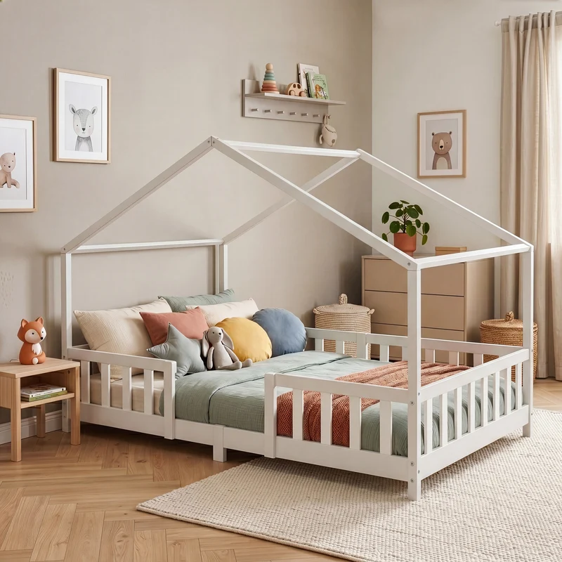 Cama para niños Treviolo forma de casa pino [en.casa]