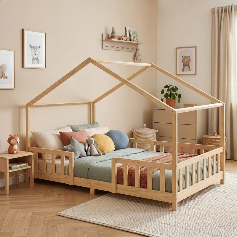Cama para niños Treviolo forma de casa pino [en.casa]