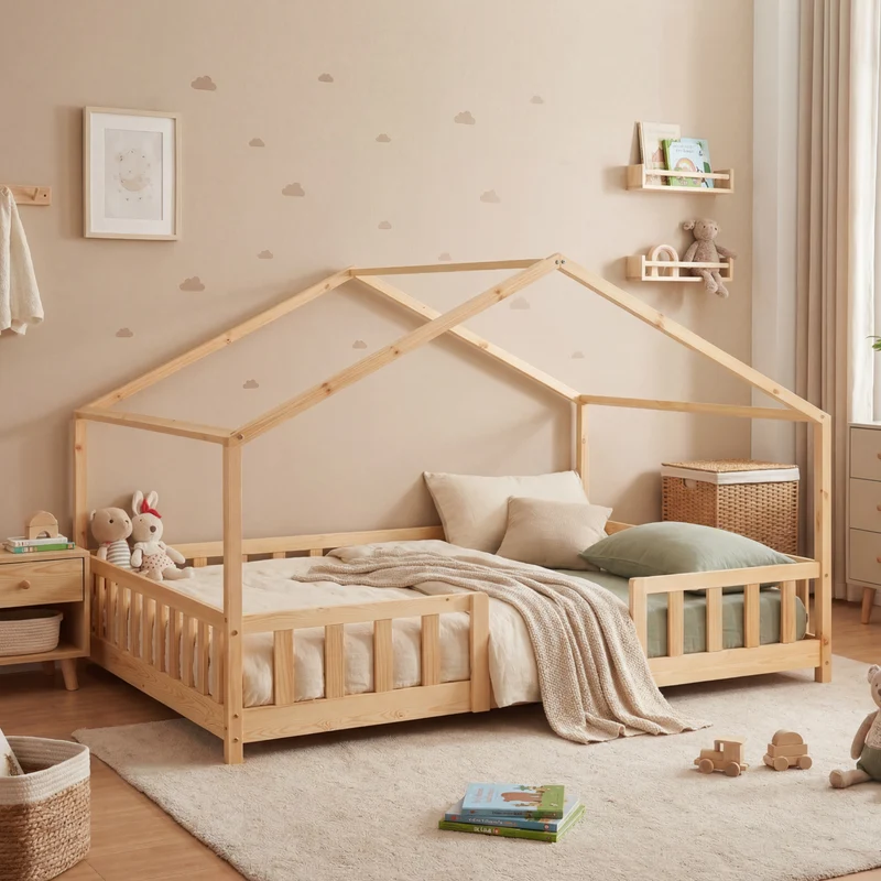Cama para niños Treviolo forma de casa pino [en.casa]