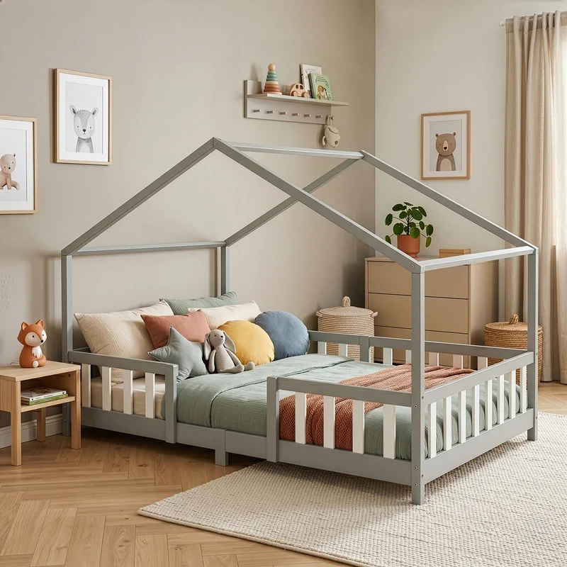 Cama para niños Treviolo forma de casa pino [en.casa]