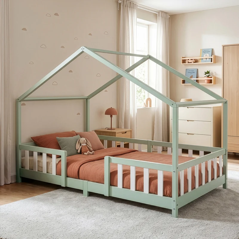 Cama para niños Treviolo forma de casa pino [en.casa]