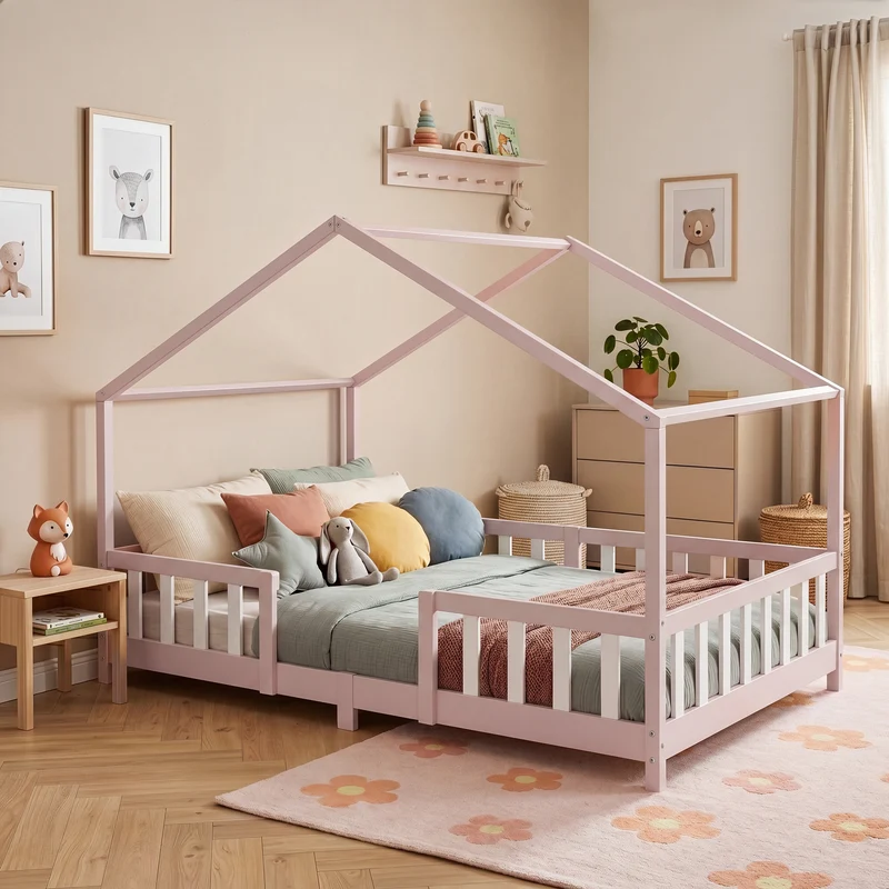 Cama para niños Treviolo forma de casa pino [en.casa]