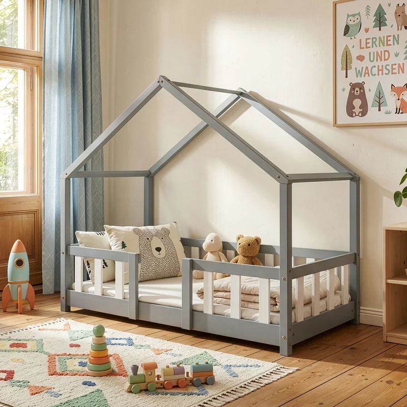 Cama para niños Treviolo forma de casa pino [en.casa]