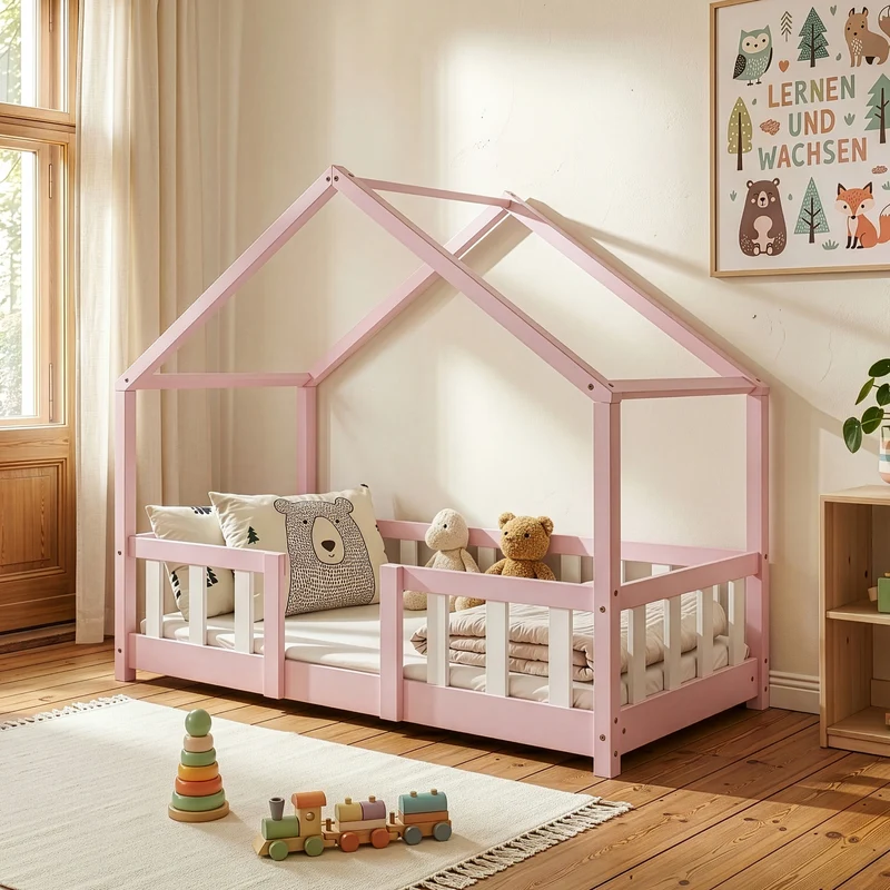 Cama para niños Treviolo forma de casa pino [en.casa]