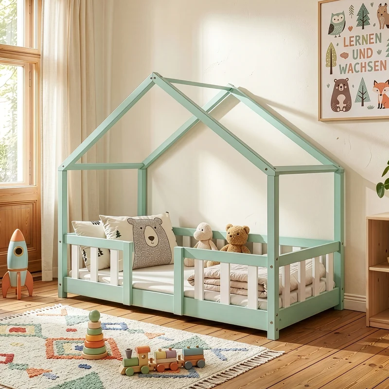 Cama para niños Treviolo forma de casa pino [en.casa]