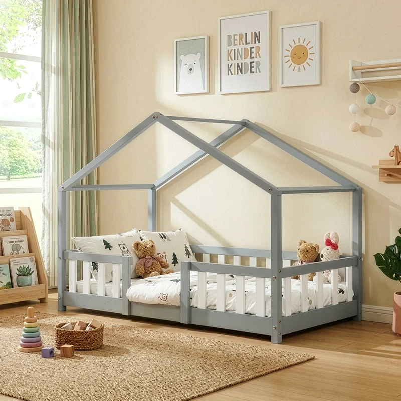 Cama para niños Treviolo forma de casa pino [en.casa]