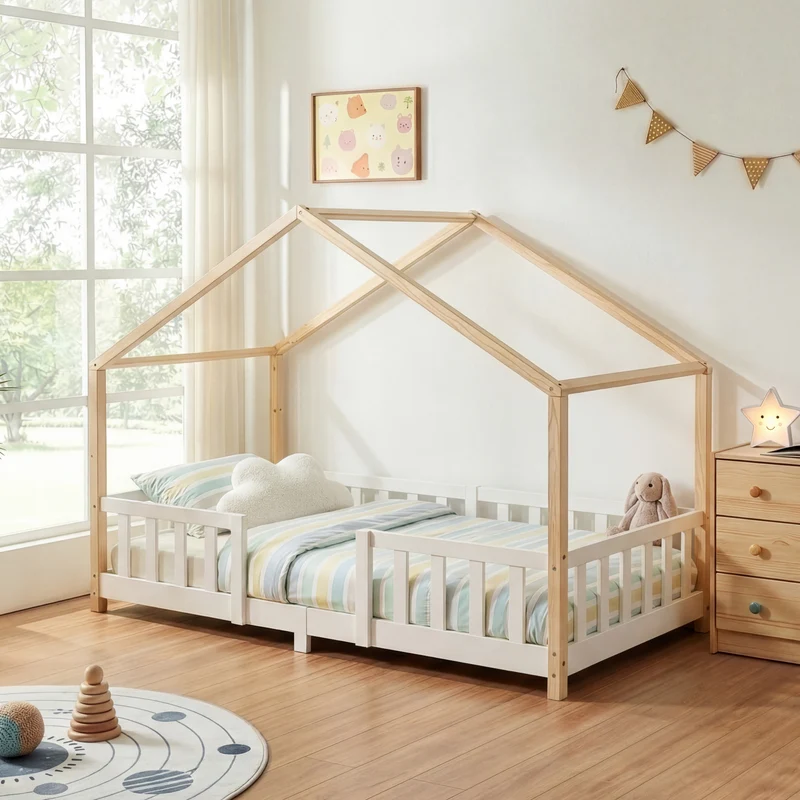 Cama para niños Treviolo forma de casa pino [en.casa]
