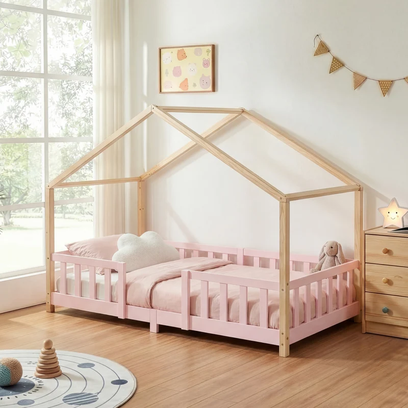Cama para niños Treviolo forma de casa pino [en.casa]