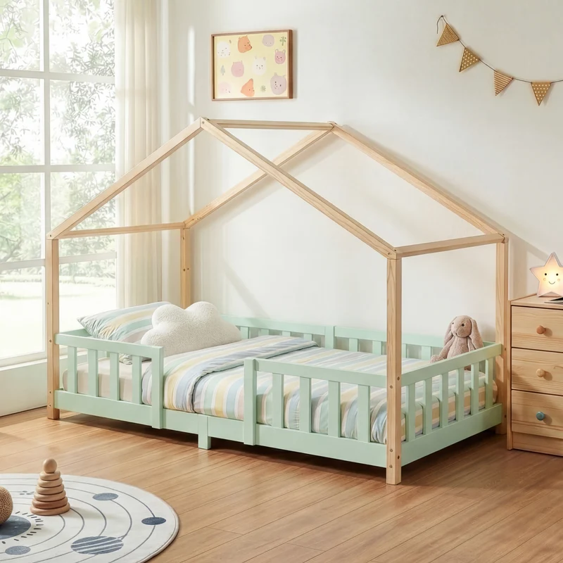 Cama para niños Treviolo forma de casa pino [en.casa]